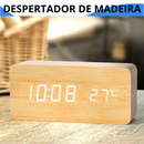 Despertador digital de madeira com LED com mostrador de temperatura