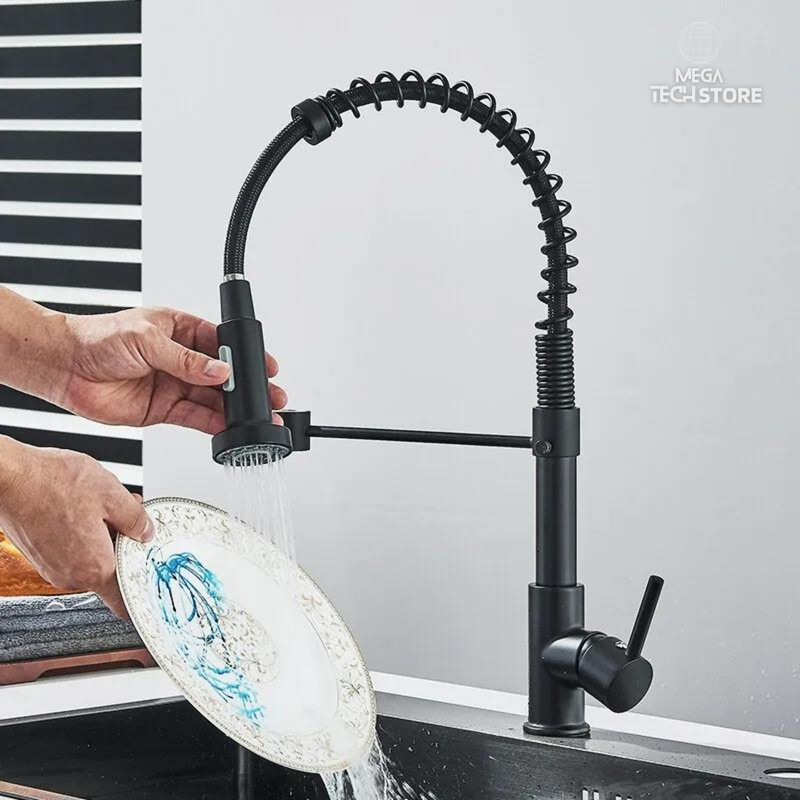 Torneira de cozinha Matte Black Pull Down, Bocal de múltiplos modos para água quente e fria