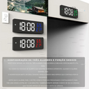 Relógio de parede digital, tela LED com despertador eletrônico, temperatura e umidade