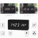 Despertador digital de madeira com LED com mostrador de temperatura