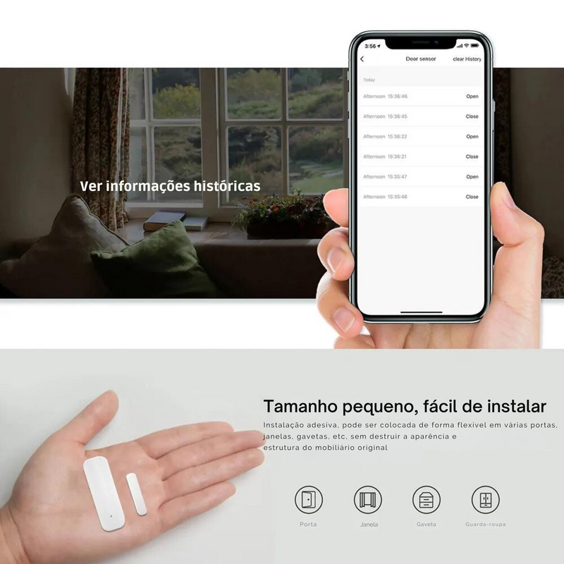 Sensor Inteligente Tuya para portas e janelas magnético com WI-FI