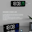 Relógio de parede digital, tela LED com despertador eletrônico, temperatura e umidade