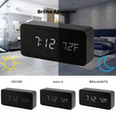 Despertador digital de madeira com LED com mostrador de temperatura