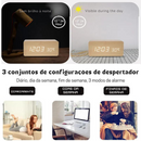 Despertador digital de madeira com LED com mostrador de temperatura