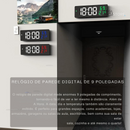 Relógio de parede digital, tela LED com despertador eletrônico, temperatura e umidade