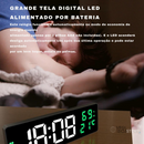 Relógio de parede digital, tela LED com despertador eletrônico, temperatura e umidade