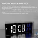 Relógio de parede digital, tela LED com despertador eletrônico, temperatura e umidade