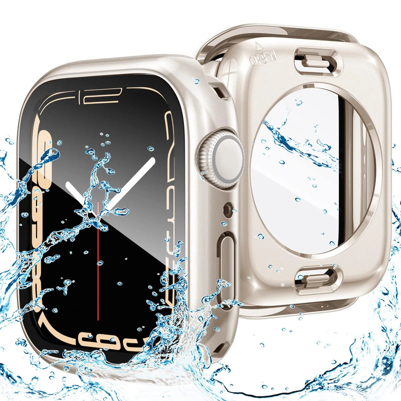 Capa à prova D'água para Apple Watch, SmartWatch Protetor de Tela de vidro