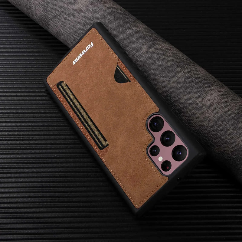 Case porta cartões em Couro retro para Samsung Galaxy