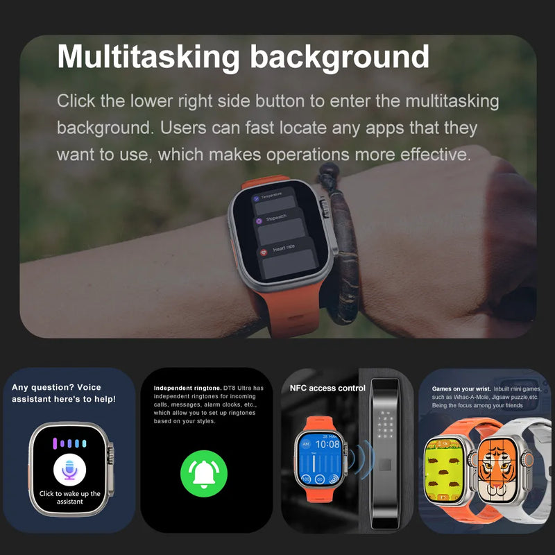SmartWatch Ultra Series 8 IWO,NFC Desbloqueio de porta, carregamento sem fio - MegaTech - MegaTechStore
