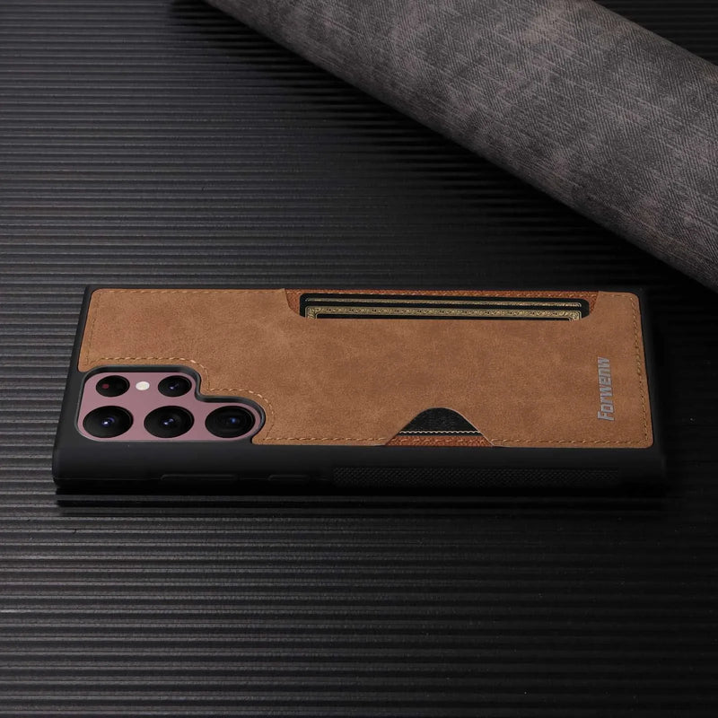 Case porta cartões em Couro retro para Samsung Galaxy