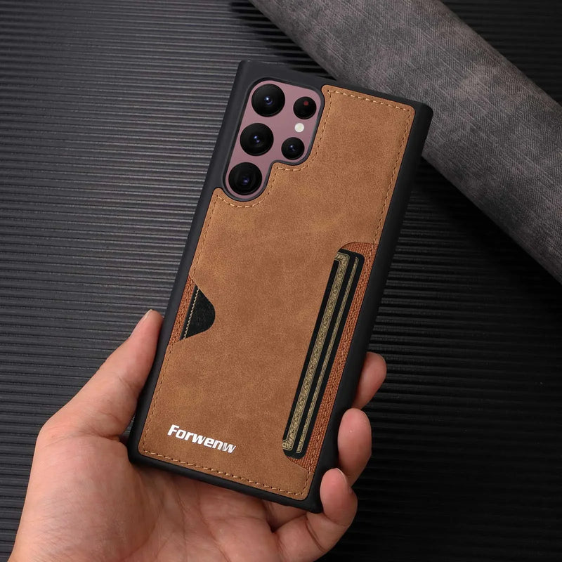 Case porta cartões em Couro retro para Samsung Galaxy