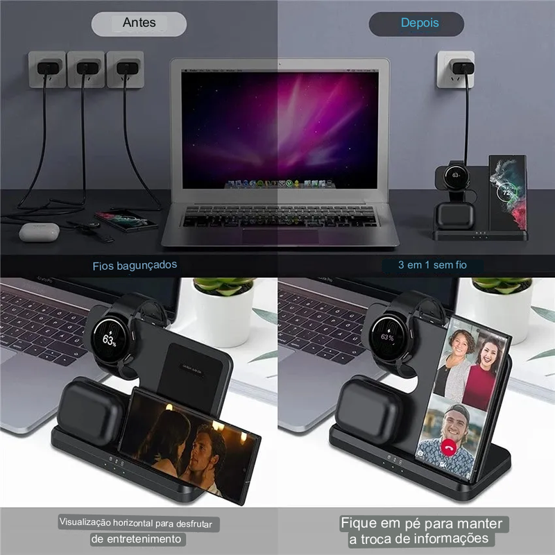 Base de Carregamento 3 em 1 por indução, Para Samsung, Galaxy Watch, Galaxy Buds
