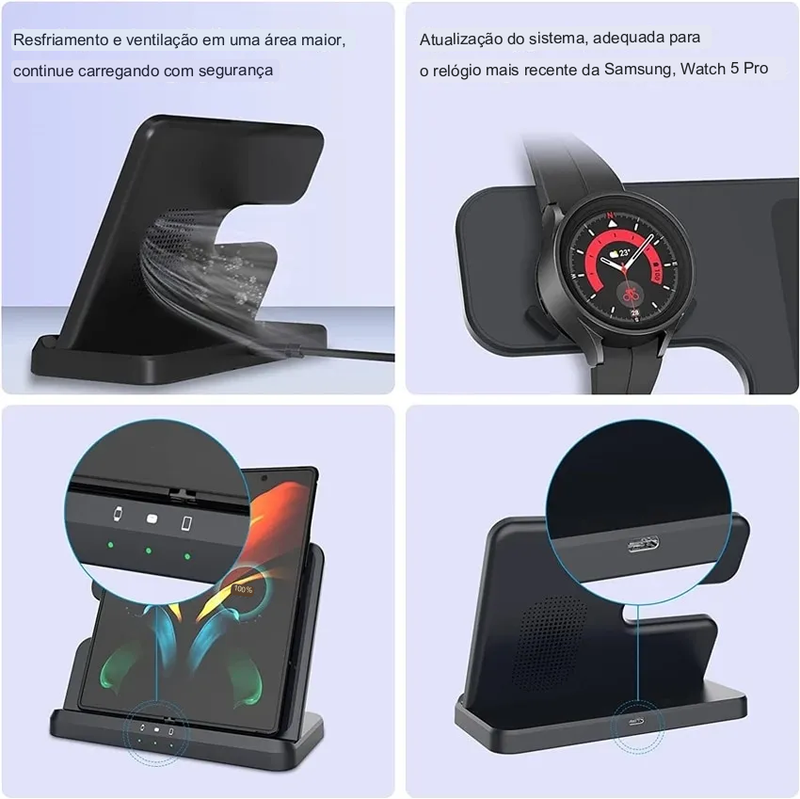 Base de Carregamento 3 em 1 por indução, Para Samsung, Galaxy Watch, Galaxy Buds