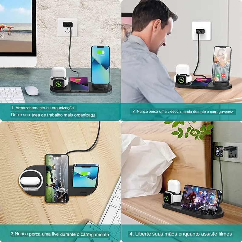 Base de Carregamento 4 em 1 por indução para IPhones, AirPods, Apple Watch