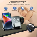 Base de carregamento 4 em 1 por indução, Despertador e Relogio Digital para, IPhone e Samsung